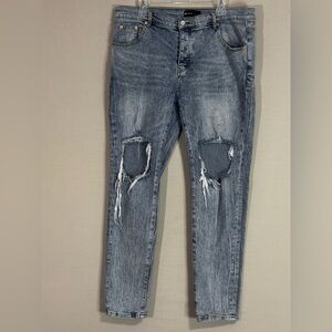 Purple Brand P001 Light Wash Distressed Slim Jeans 40 Designer Denim
